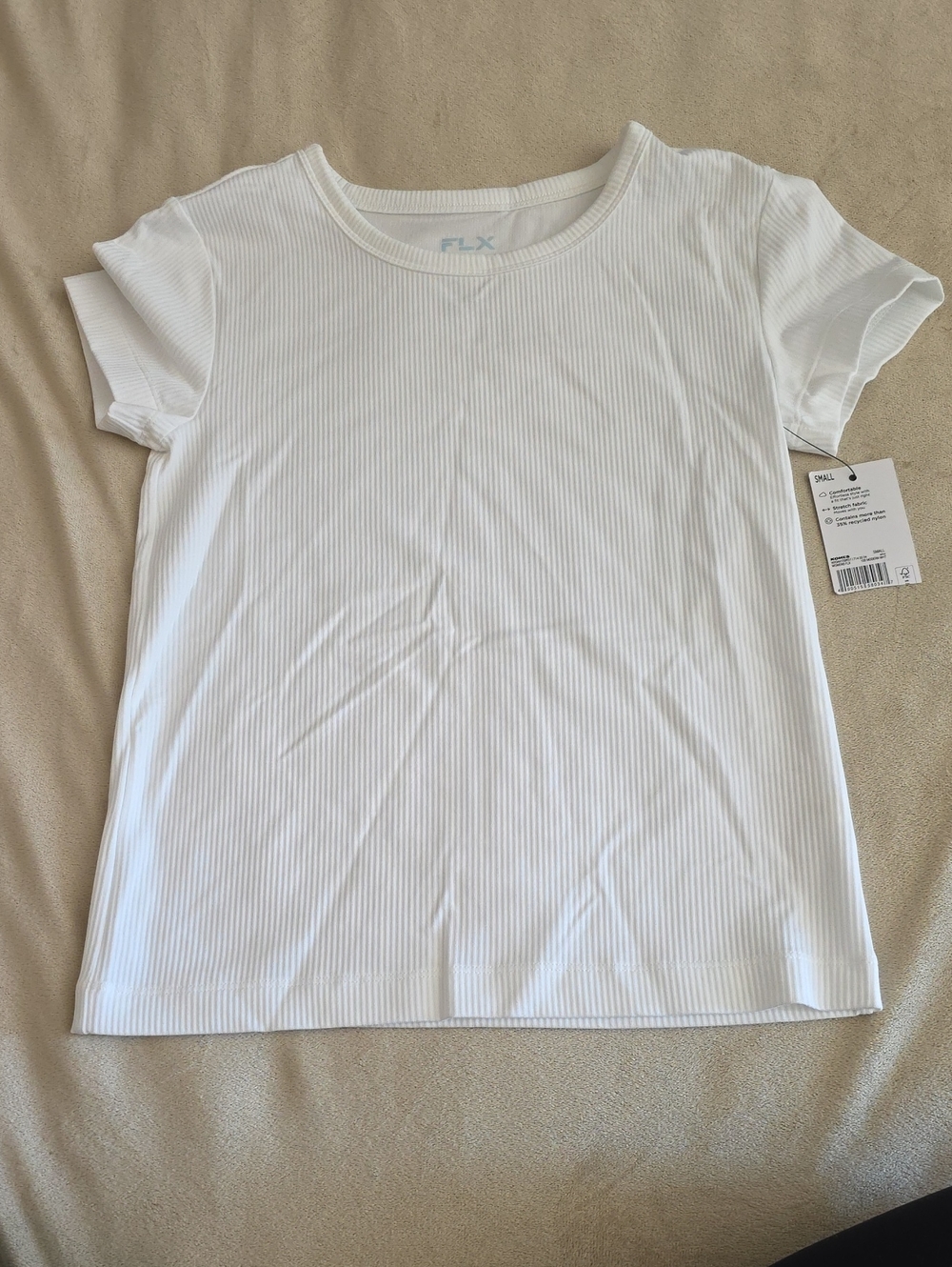 FLX Women's White Ribbed Short Sleeve Crew Tee